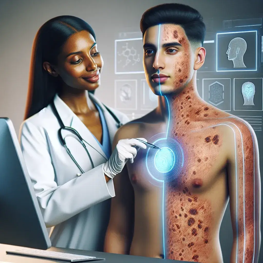 "Imagem ilustrativa de um software de inteligência artificial analisando uma lesão cutânea, destacando sua aplicação no diagnóstico precoce de câncer de pele."